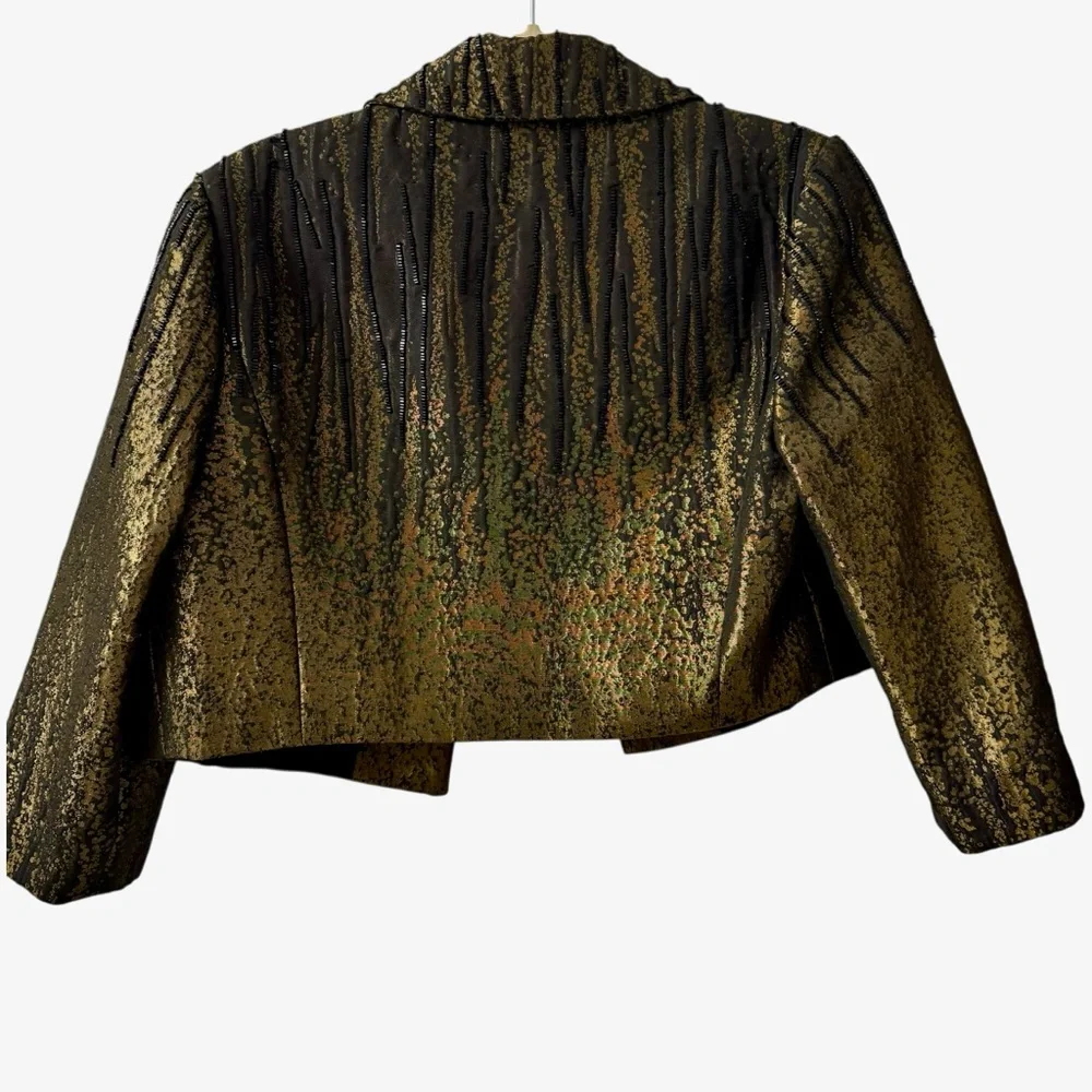 Carmen Marc Valvo Collection Cropped Evening Jacket Size 10 Gold Black Beaded